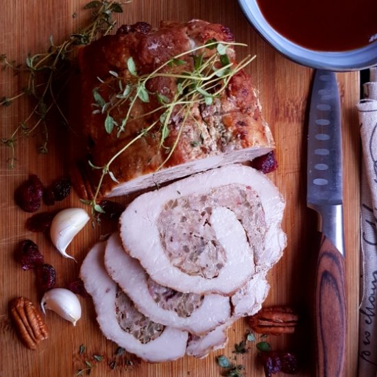 Pecan Cranberry stuffed Pork Roast