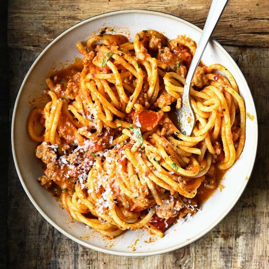 Red Pesto Spaghetti Bolognese