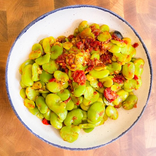 Fava Beans, Anchovy, Garlic, Tomato