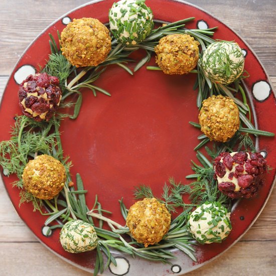 Vegan cheese balls holiday wreath