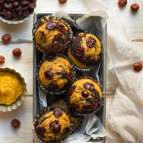 Chocolate Pumpkin Swirl Muffins