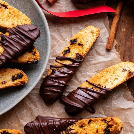 Cherry Chocolate Dipped Biscotti