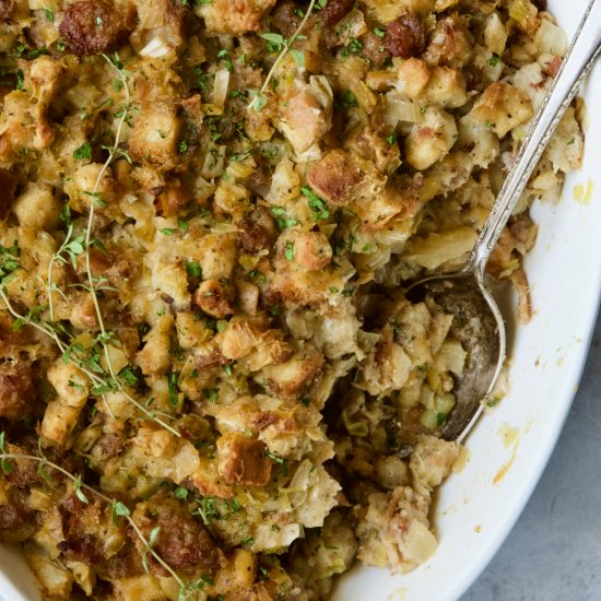 Stuffing with Sausage Fennel Leeks