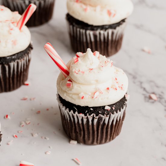 Chocolate Candy Cane Cupcakes