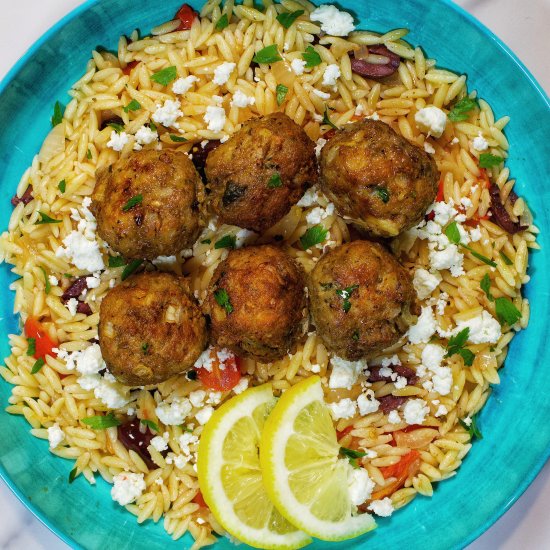 Greek Meatball Orzo Bowl