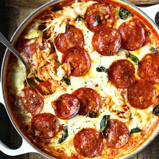 One Pot Pepperoni Pizza Orzo