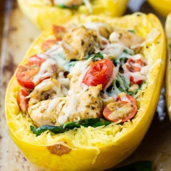 Pesto Chicken Spaghetti Squash