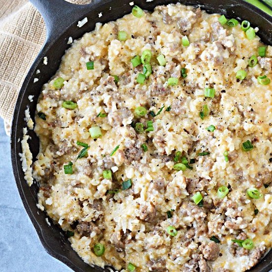 CHEESY KETO CAULI RICE & SAUSAGE