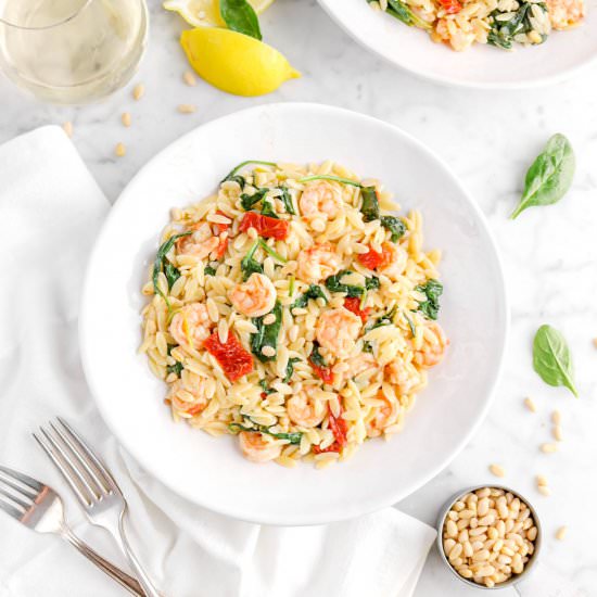 Lemon Garlic Shrimp with Orzo