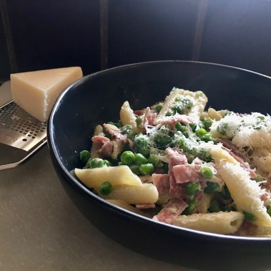 Salami Peas and Pasta