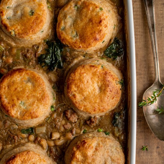 White turkey chili biscuit pot pie