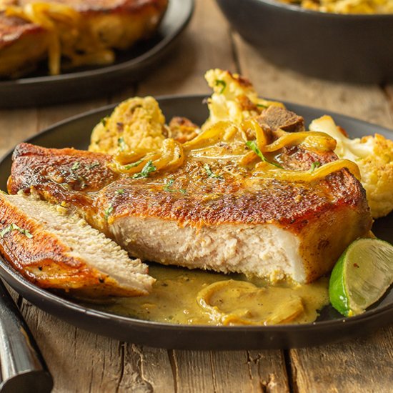 Curried Pork Chops with Cauliflower