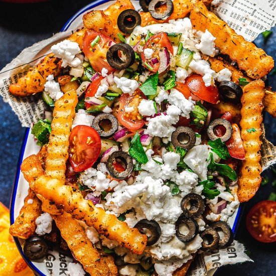 Vegan Greek loaded fries