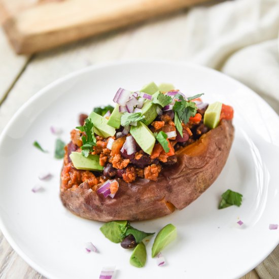 Vegan Chili Stuffed Sweet Potatoes