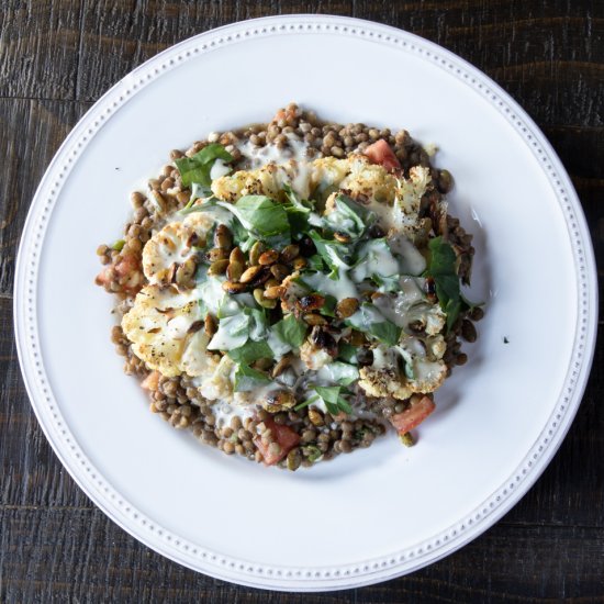 Cauliflower Steaks + Lentil Salad