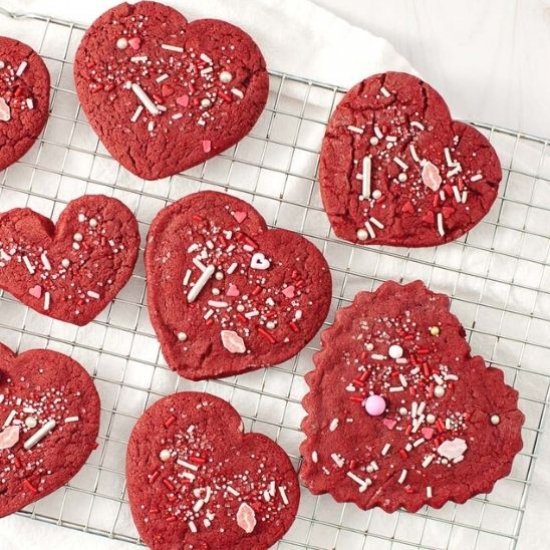 Red Velvet Heart Cake Mix Cookies