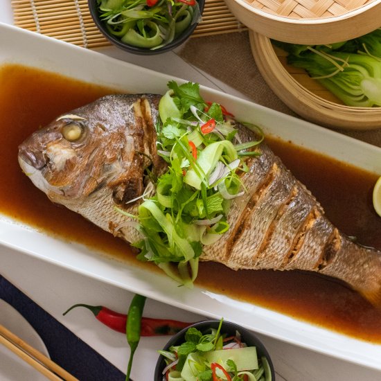 Steamed snapper with chilli jam