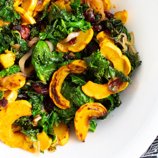 Warm Kale Salad w Roasted Delicata