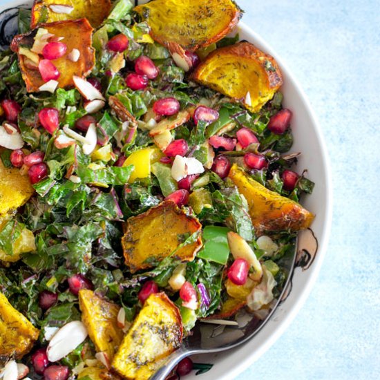 Warm Kale Salad with pomegranate