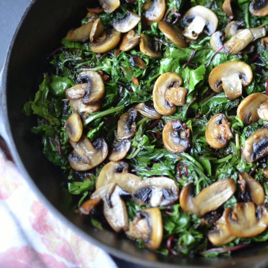 Power Greens w/ Garlicky Mushrooms