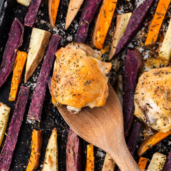 Chicken Thighs & Sweet Potato Fries