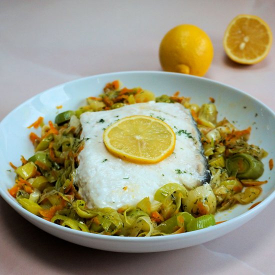 halibut with braised leeks