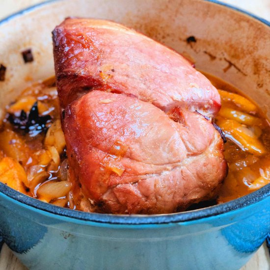 cider braised ham