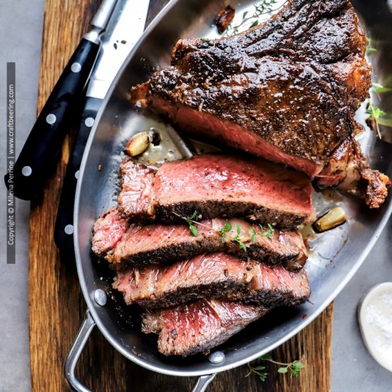 Reverse seared cowboy steak