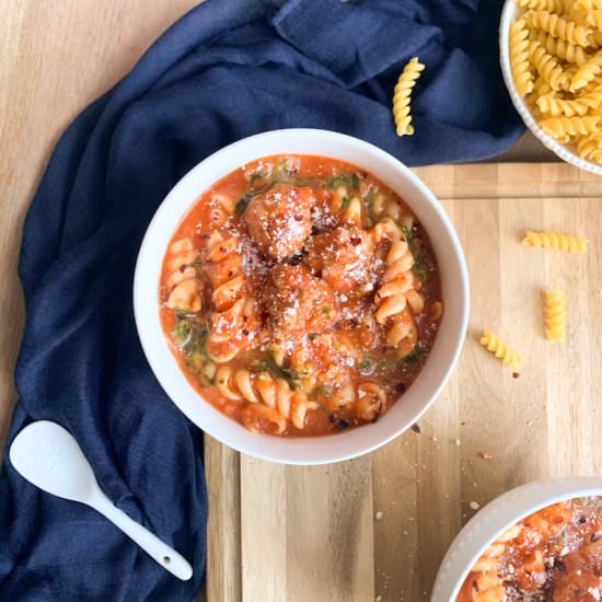 One Pot Pasta and Meatball Soup