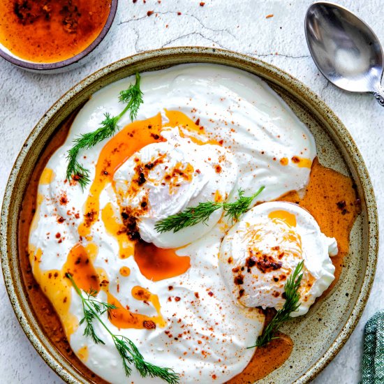 Eggs with chili butter and yogurt