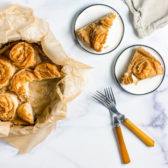 tahini ruffled milk pie