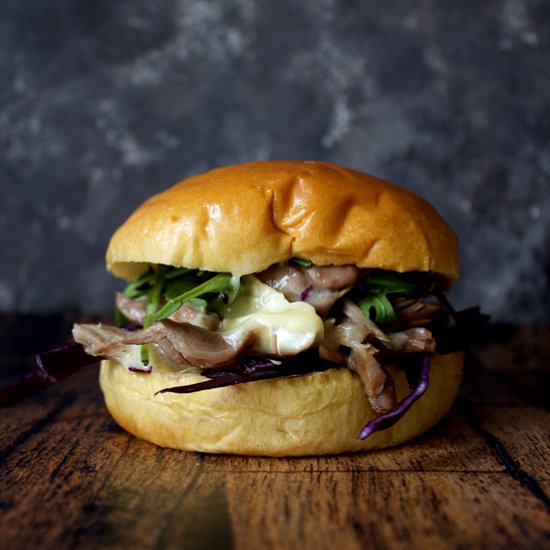 Pulled duck burger