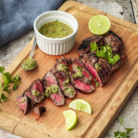 Honey lime steak with Chimichurri