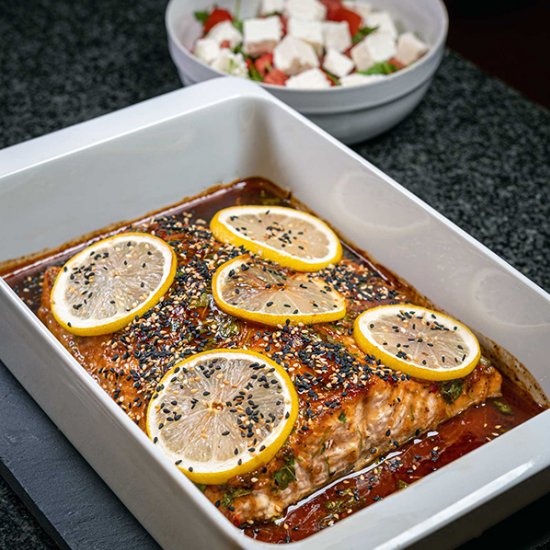 Baked salmon with Asian marinade