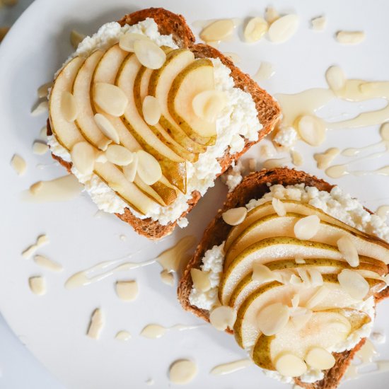 Ricotta, Pear + Almond Toasts