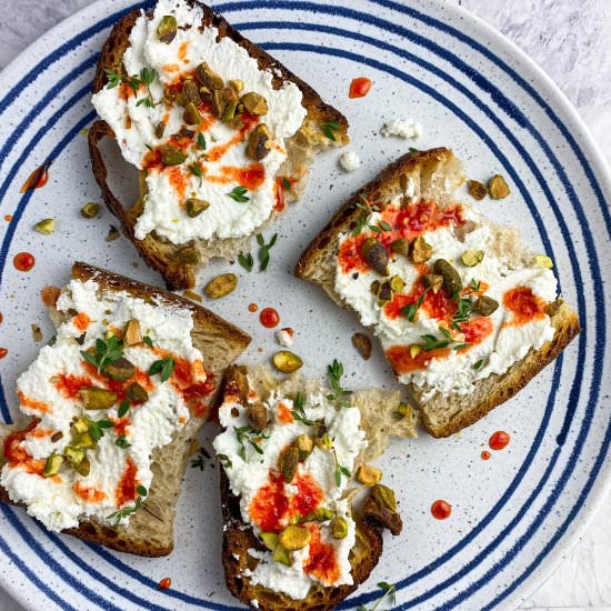 Hot Honey & Pistachio Ricotta Toast