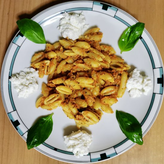 Sardinian gnocchi with red pesto