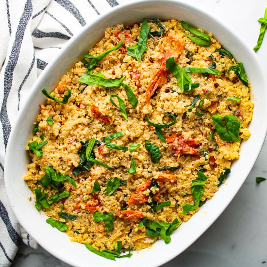 Harissa Goat Cheese Quinoa Bake