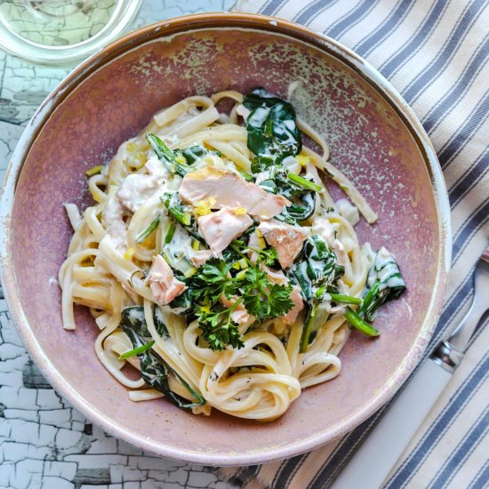 Creamy Trout and Spinach Pasta