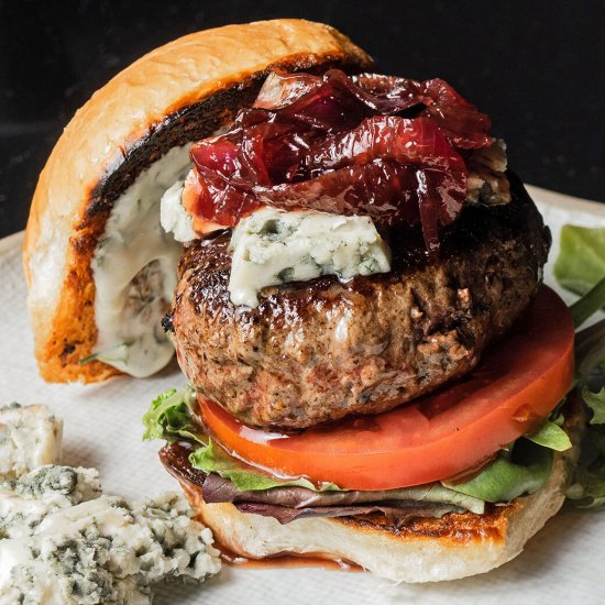 Bison Burgers w/ Caramelized Onions