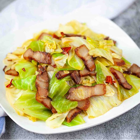 Chinese bacon cabbage stir fry