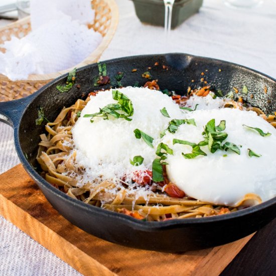 One pot burrata fettuccini