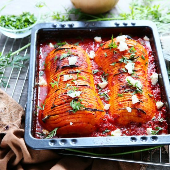 Harissa Hasselback Butternut Squash