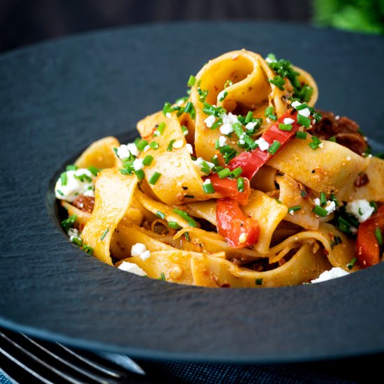 Harissa Pasta with Feta Cheese