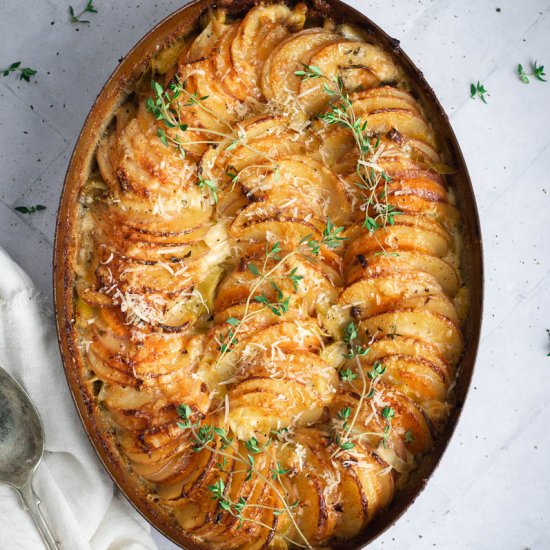 Black Garlic Potato Gratin