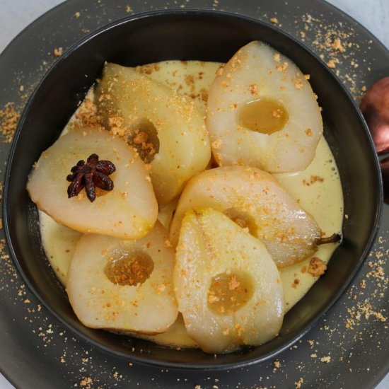 Amaretto Poached Pears