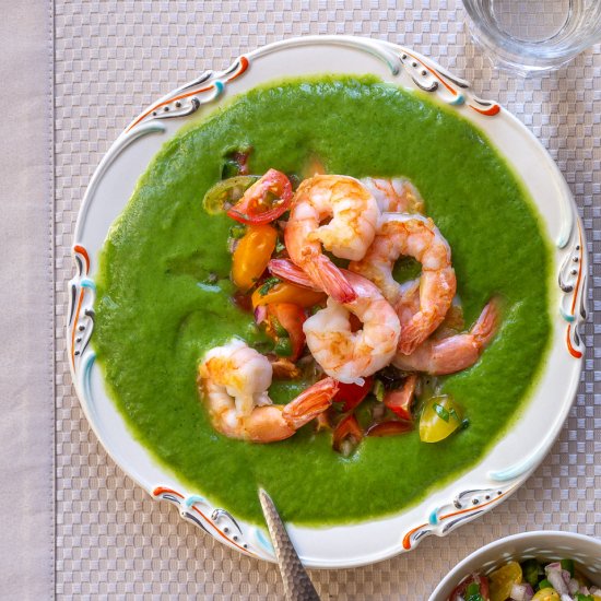 Cream of Zucchini Soup with Shrimp