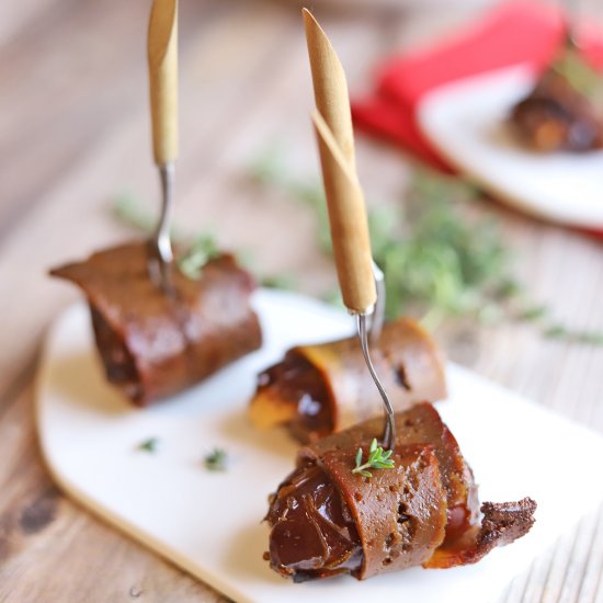 Vegan bacon wrapped dates