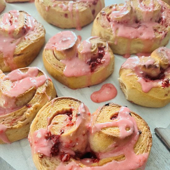 HEART SHAPED RASPBERRY ROLLS