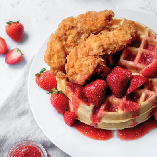 Chicken and Waffles with Strawberry